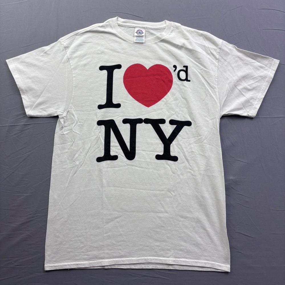 Delta Pro Weight I Heartd NY Graphic T-Shirt Mens Large White Short Sleeve Tee